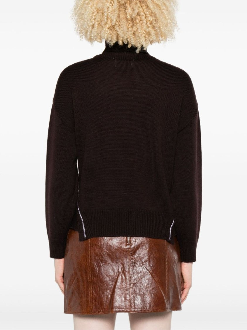 Alpha Studio High Neck Brown Merino Wool Sweater