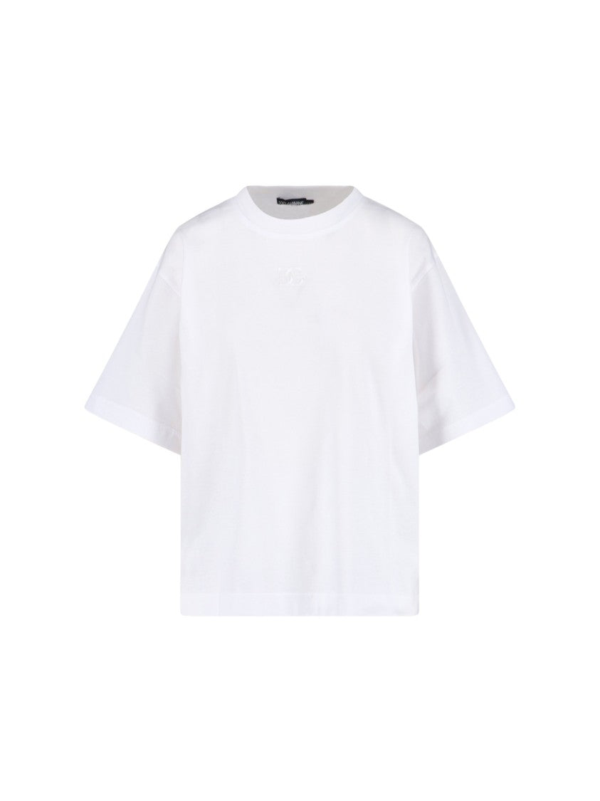 Dolce & Gabbana Cotton T-Shirt With Tone-On-Tone Embroidered Logo