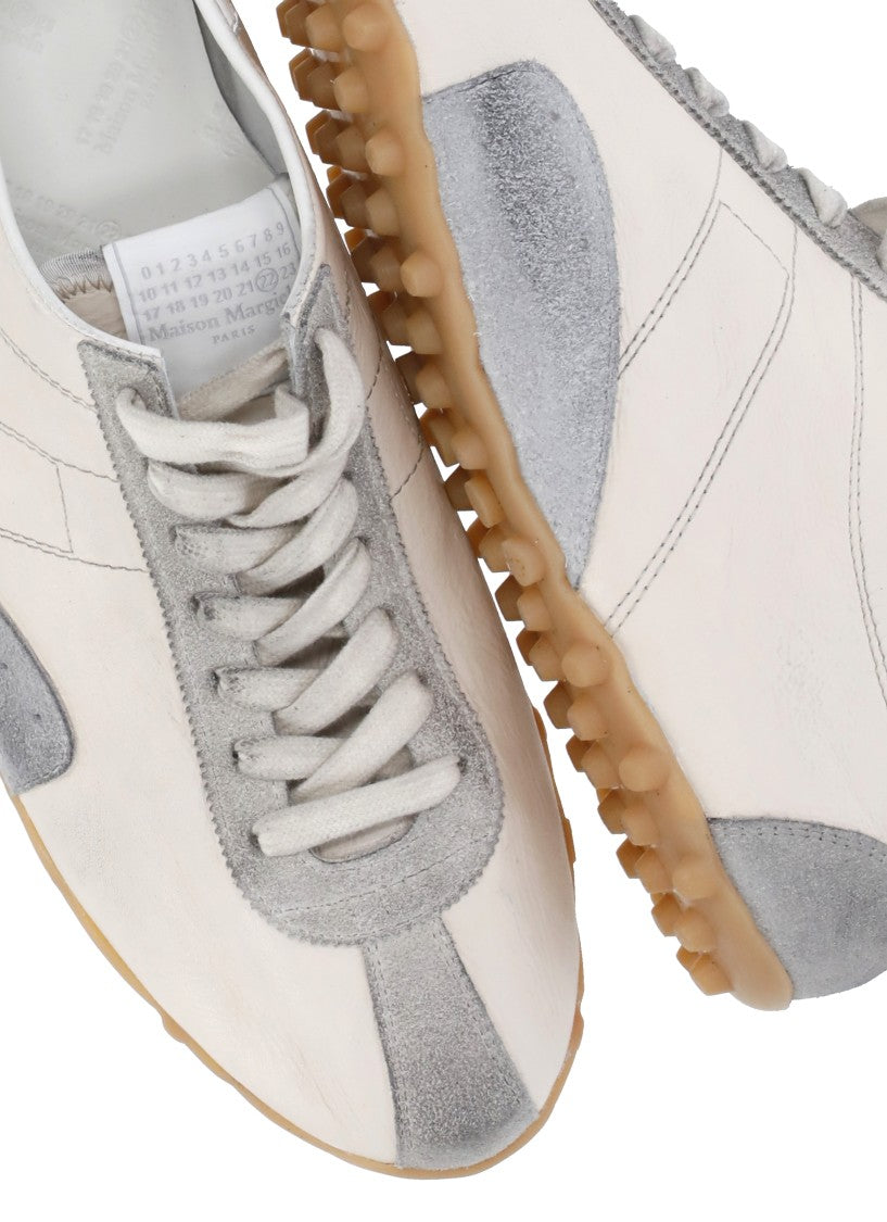 Maison Margiela Ivory Leather Suede-Blend Sneakers