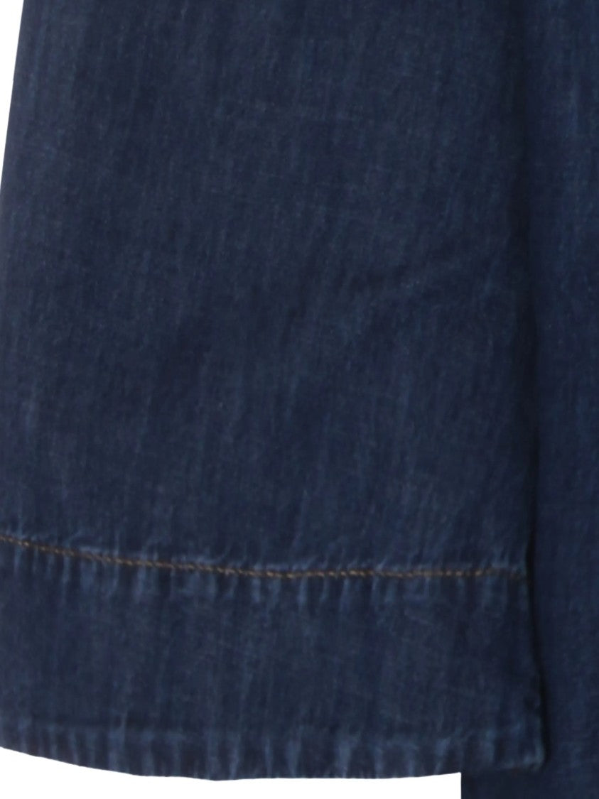 Valentino Blue Boxy Metallic-V Detail Denim Top