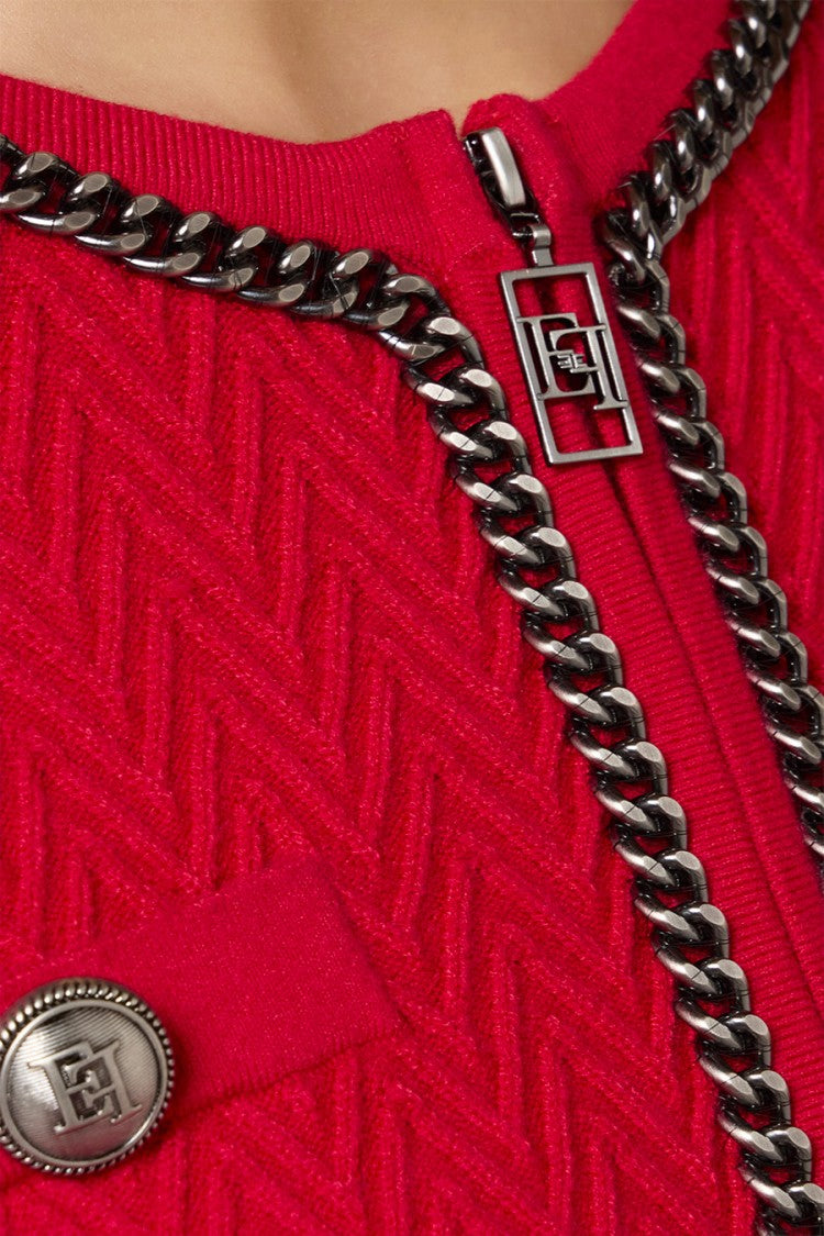 Elisabetta Franchi Textured Cropped Cardigan With Chain Detail