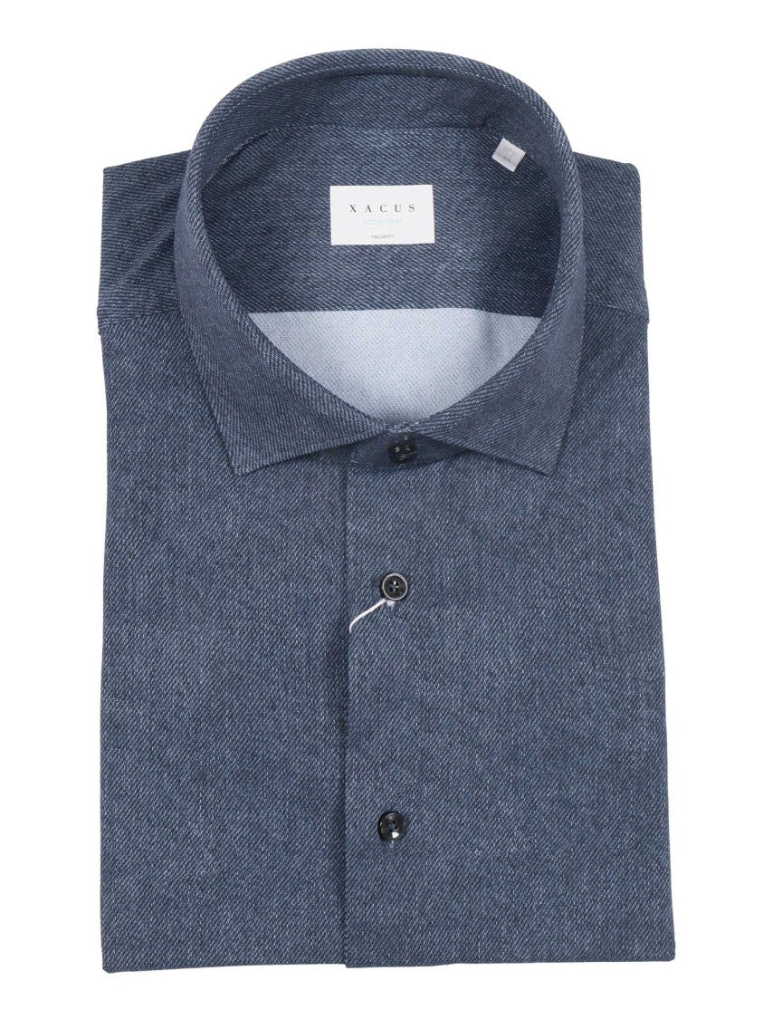Xacus Deep Blue Herringbone Long-Sleeve Shirt