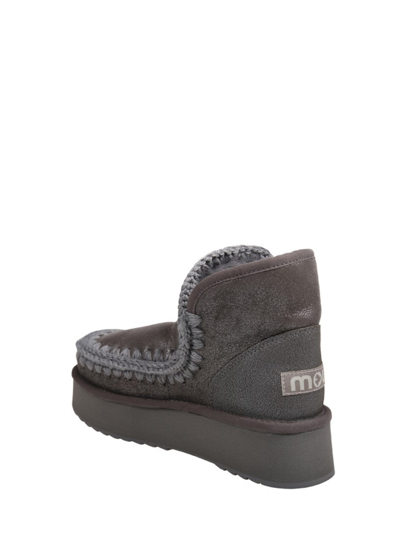 Mou Metallic Textured Platform Boot With Whipstitch Detailing