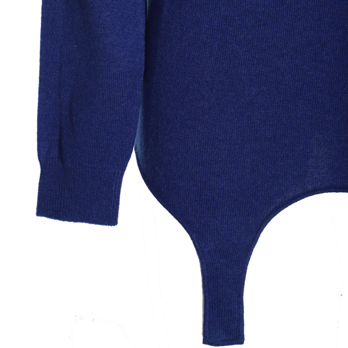 Saint Laurent High Collar Blue Wool Knitwear With Irregular Hem