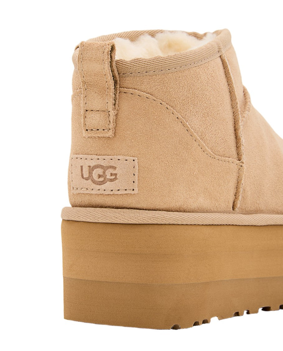 Ugg Ultra Mini Platform Boots With Shearling Lining And Suede Detail