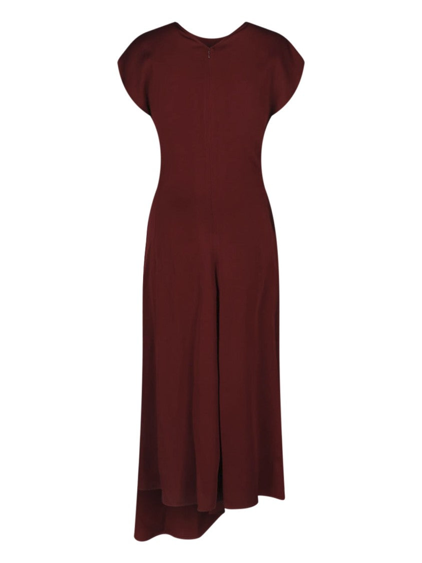 Victoria Beckham Burgundy Midi Dress With Draped Waist