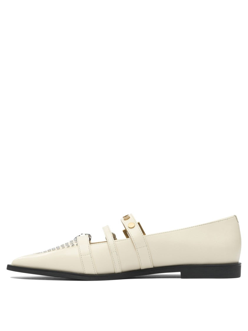 Pinko Beige Leather-Rubber Ballerinas