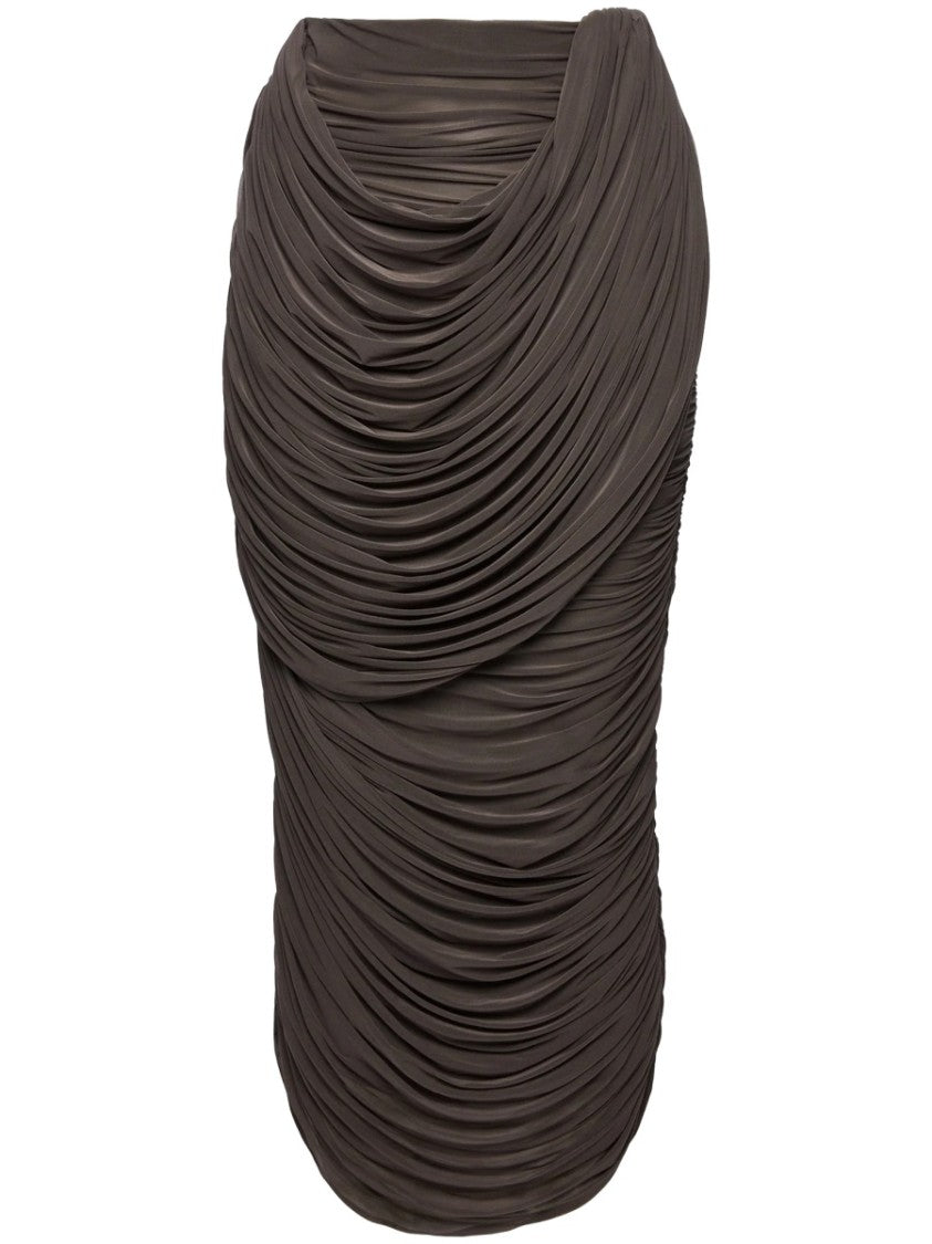 Magda Butrym Draped Ruched Smooth Cupro Midi Skirt