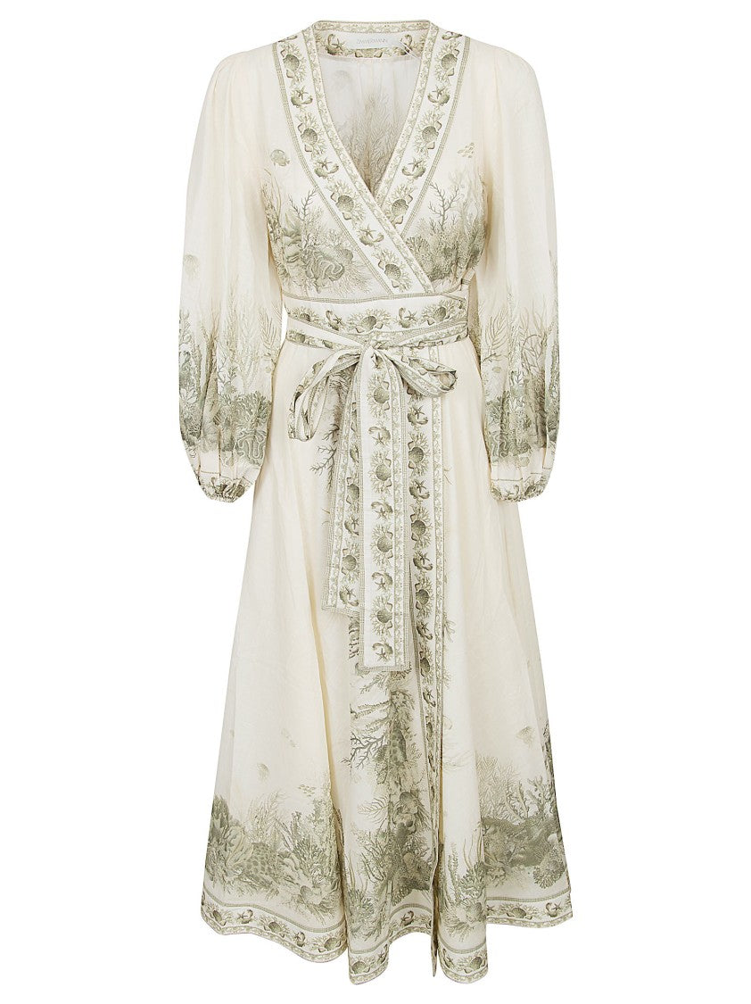 Zimmermann Deep V-Neck Pleated Dress