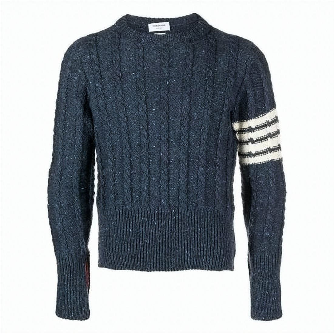 Thom Browne Textured Cable Knit Sweater With Striped Sleeve Accents