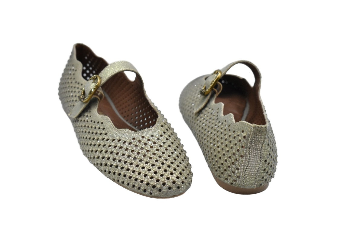 Kurt Geiger Golden Perforated Flats With Scalloped Edges