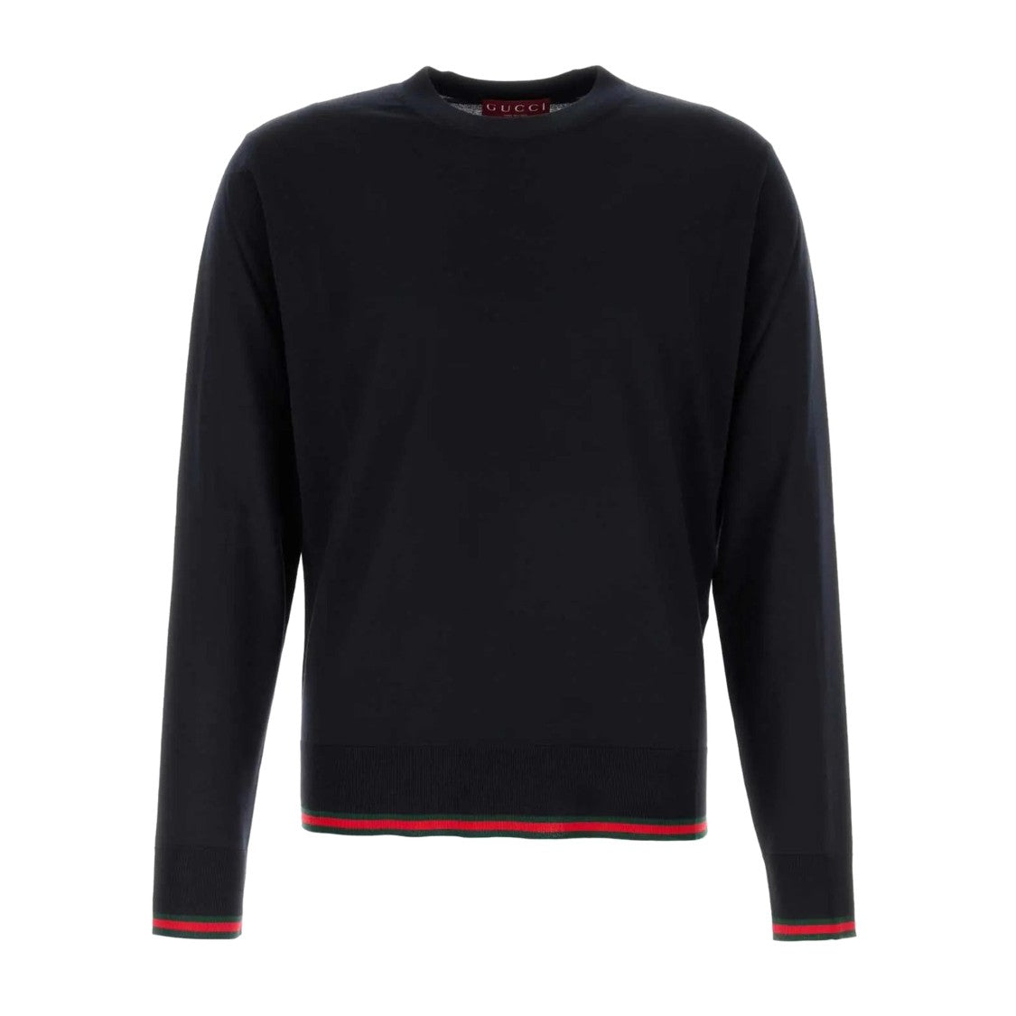 Gucci Long-Sleeve Black Crewneck Sweater With Ribbed Details