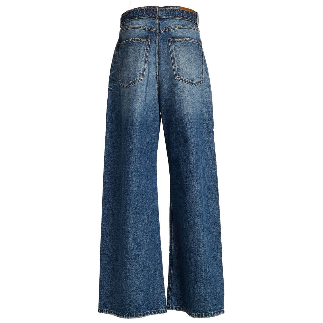 Sportmax Oversized Indigo Denim Jeans With Distinctive Belt And Stitching