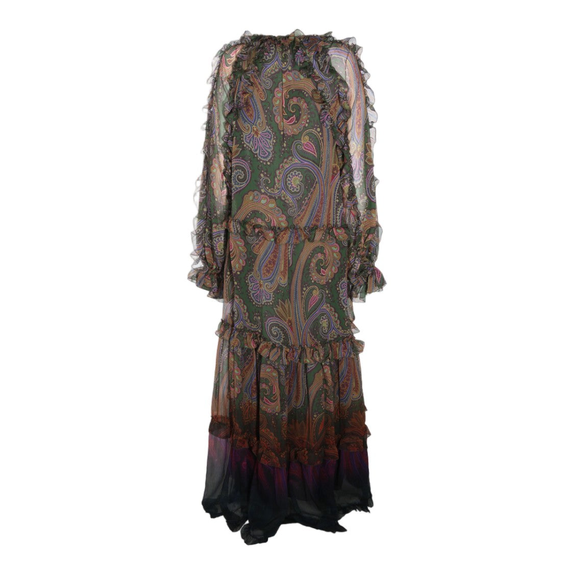 Etro Sheer Billowy Sleeves Ruffled Neck Maxi Dress
