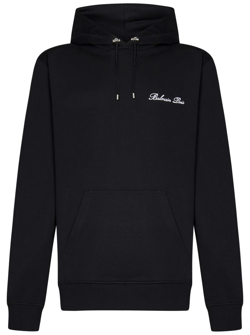 Balmain Black Hoodie With Logo Embroidery