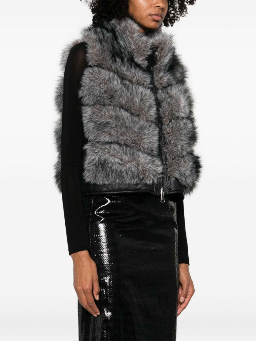 Betta Corradi Sleeveless Gray Faux Fur Coat