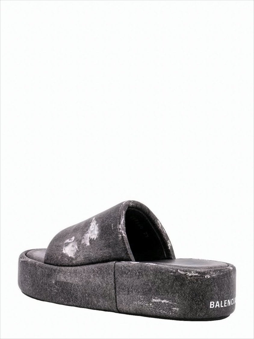 Balenciaga Distressed Grey Mule Slippers With Platform Sole
