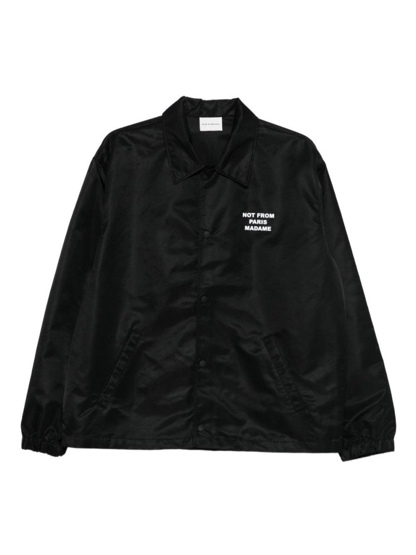 Drôle De Monsieur Black Satin Jacket With Bold Printed Lettering