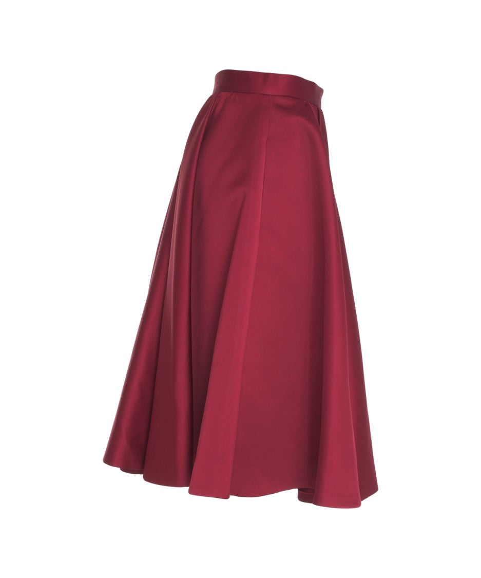 Max Mara Flared Midi Skirt With Gathered Waistline And Vibrant Red Hue