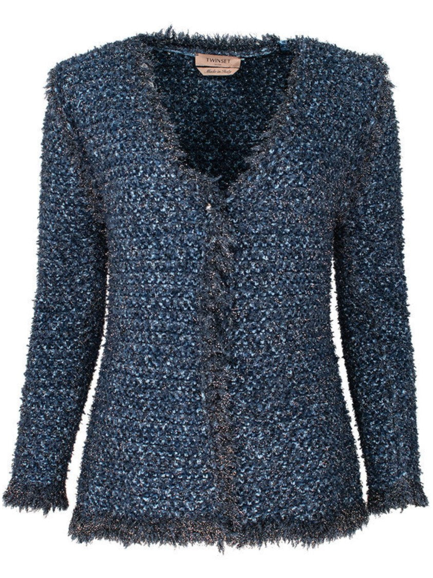 Twin-Set Textured Boucle Blazer With Fringed Edges
