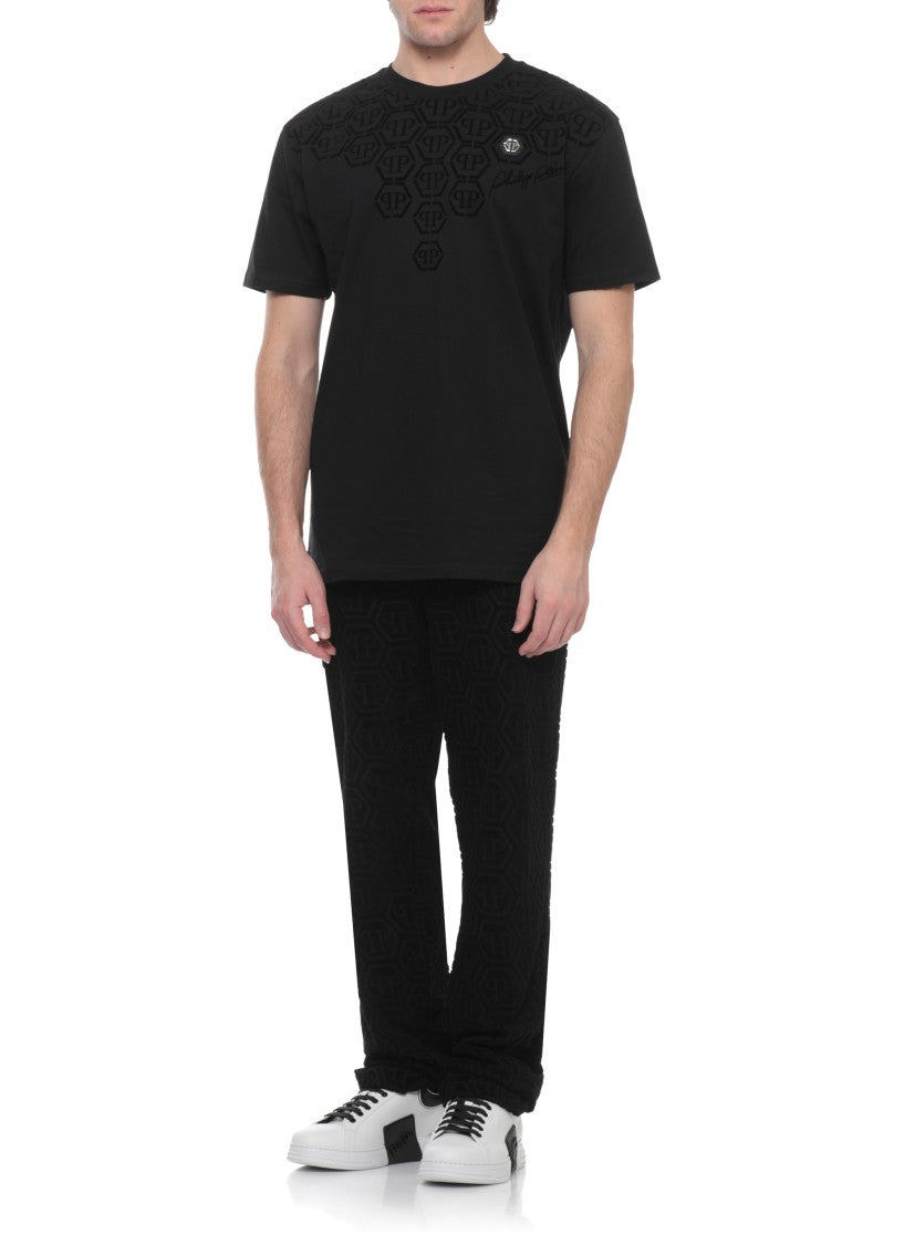 Philipp Plein Black Hexagon Monogram Metal Logo T-Shirt