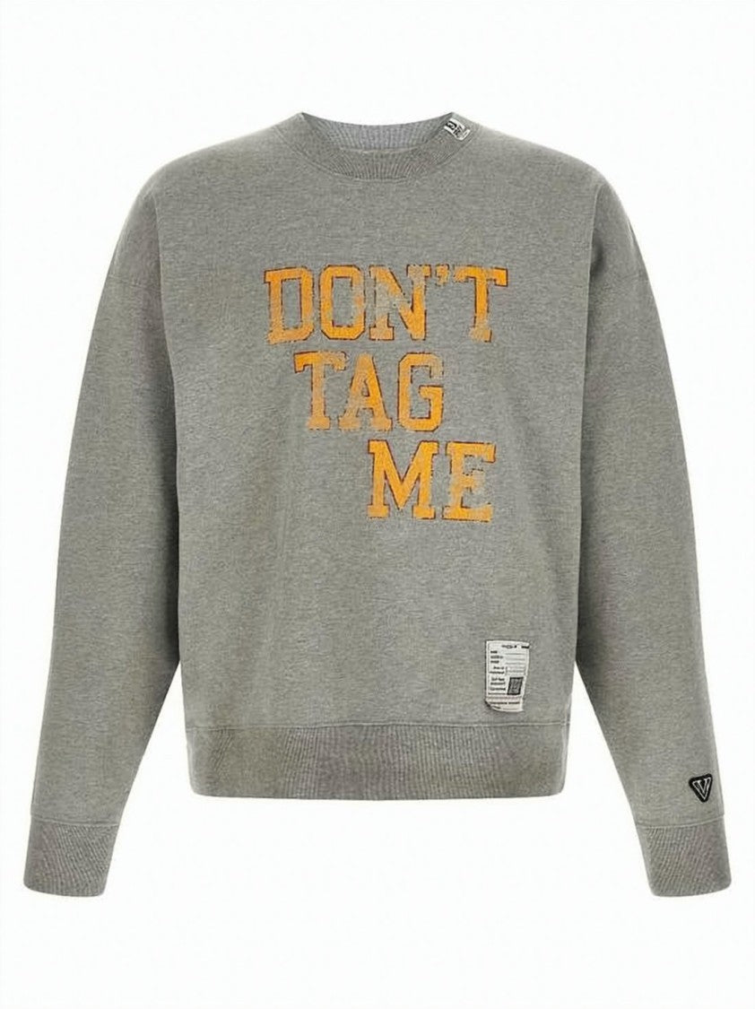 Maison Mihara Yasuhiro Grey Crewneck Sweatshirt With Distressed Orange Text