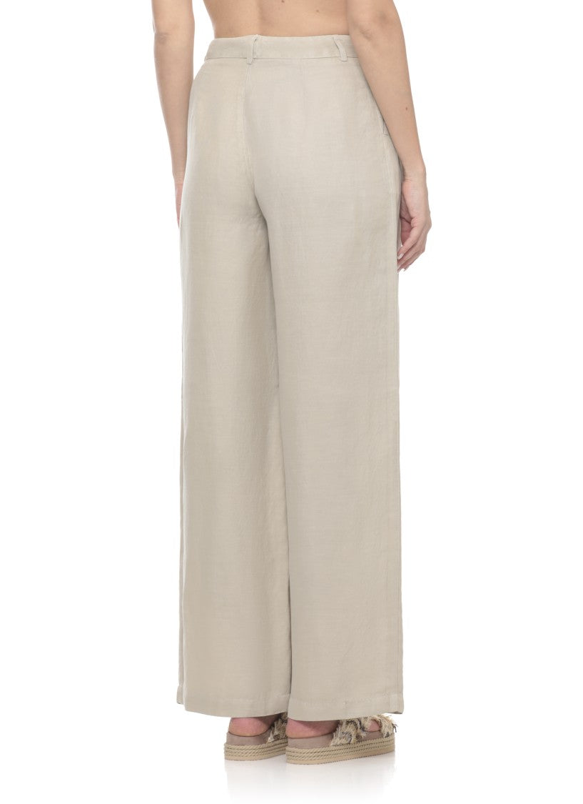 120% Lino Beige Zip Fastening Linen Pants