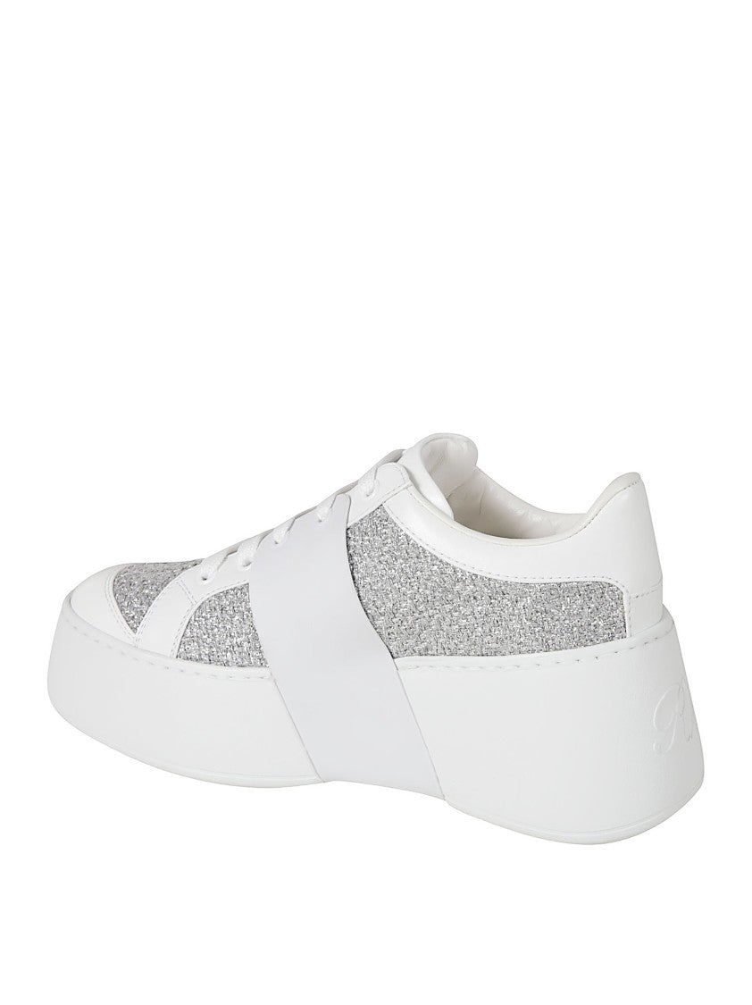 Roger Vivier White Sneakers With Crystal-Embellished Buckle