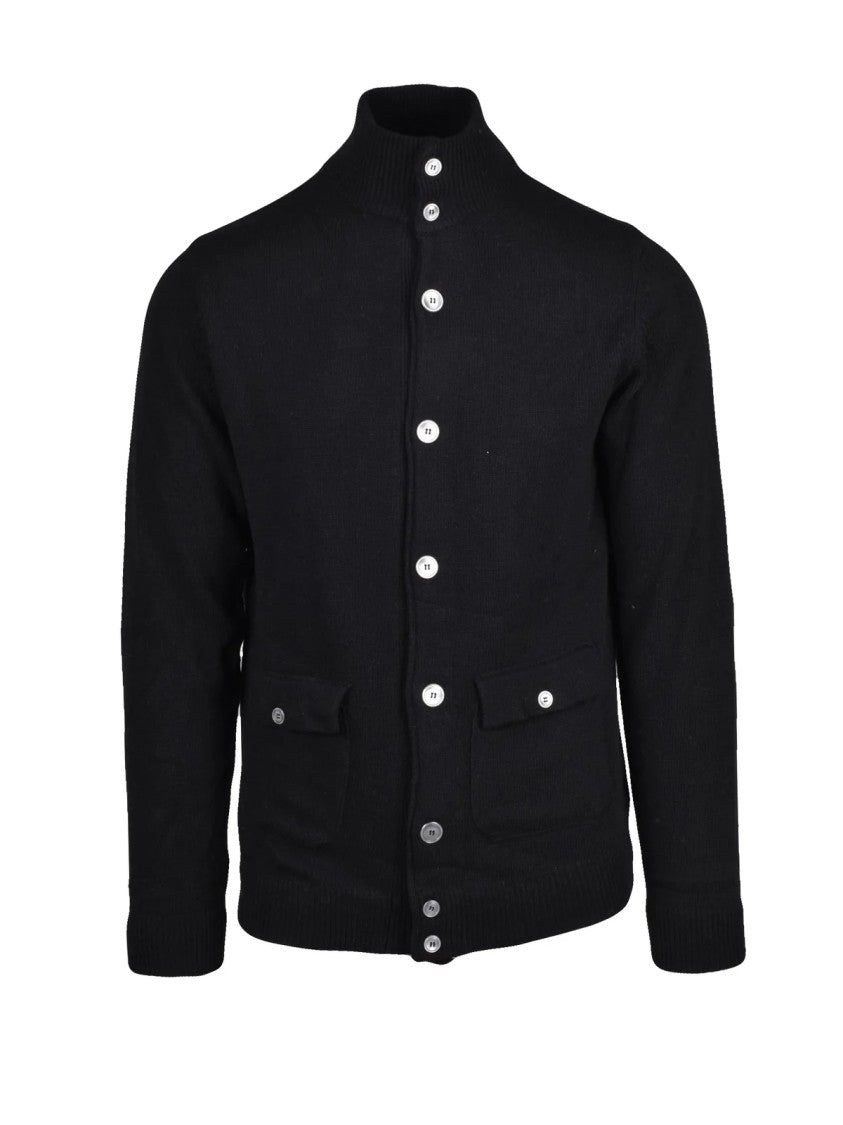 Daniele Alessandrini Black Wool-Cashmere High-Collar Cardigan