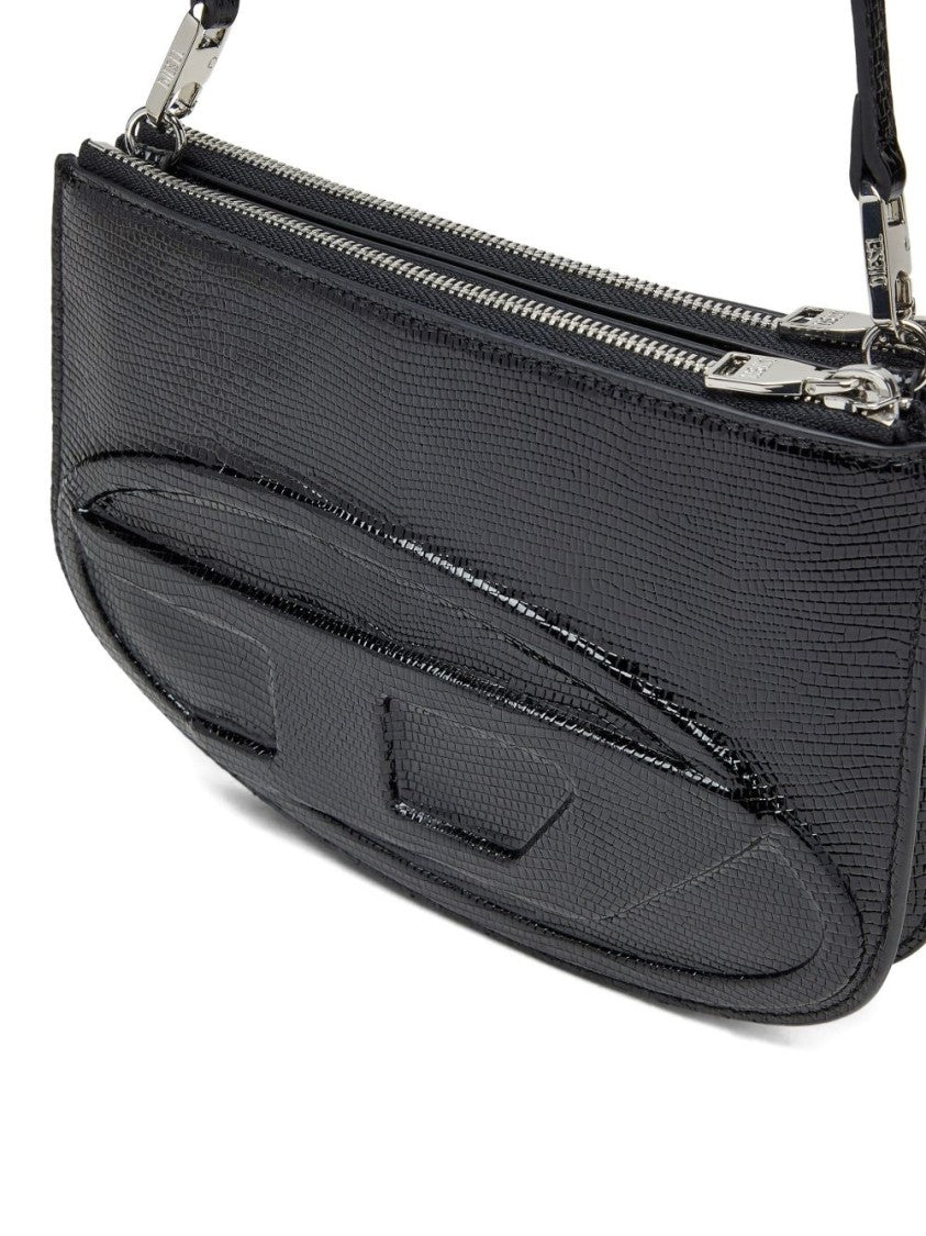 Diesel Curved Black Embossed Leather Bag