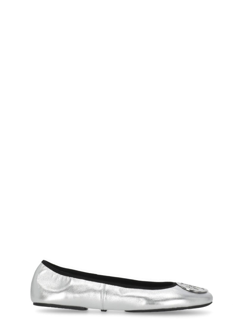 Tory Burch Silver Reva Leather Flats