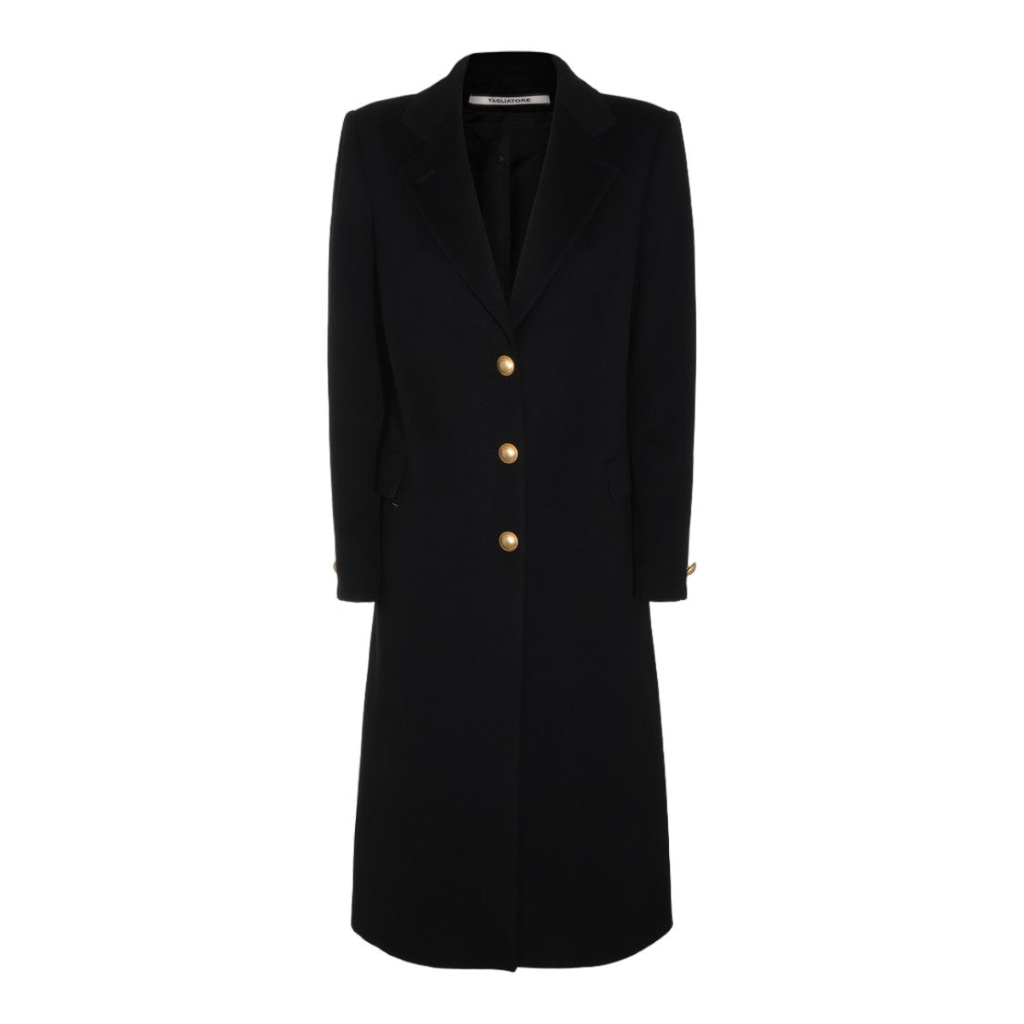 Tagliatore Black Gold Accent Structured Lapel Long Coat