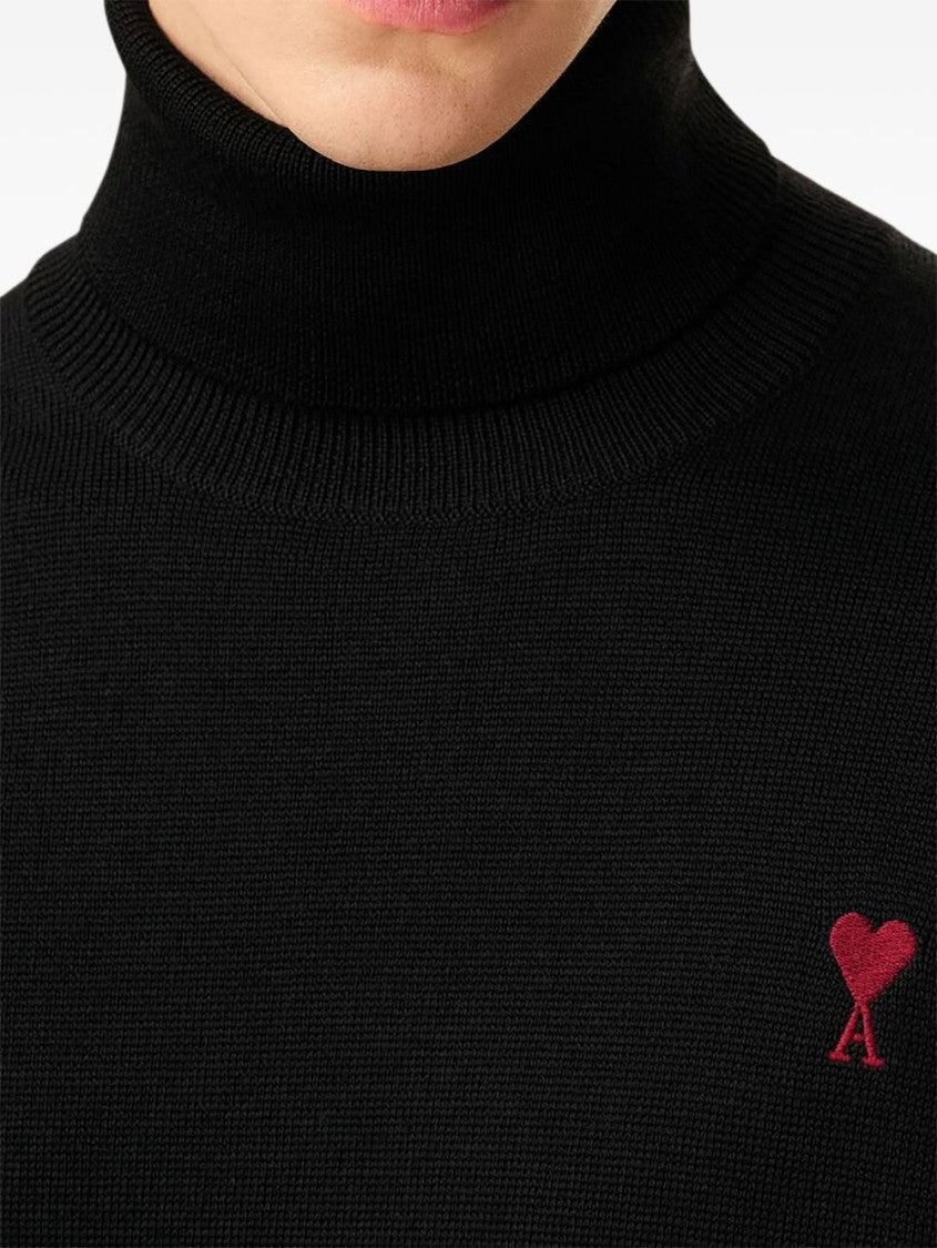 Ami Paris Relaxed Fit Turtleneck Sweater With Embroidered Heart Detail