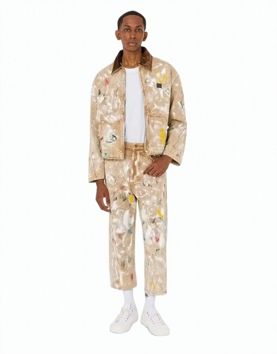 Moschino Abstract Paint Splatter Cotton Jacket With Brown Collar