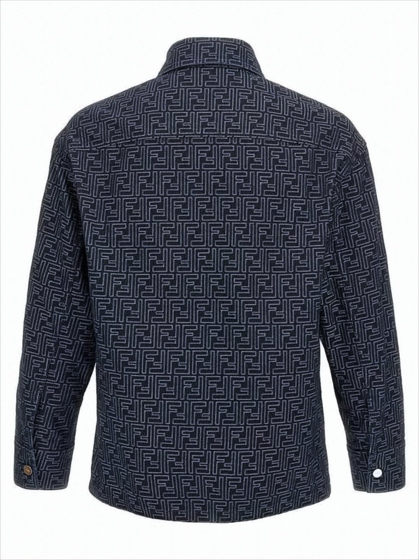 Fendi Cropped Black Cotton Jacket With Geometric Monogram