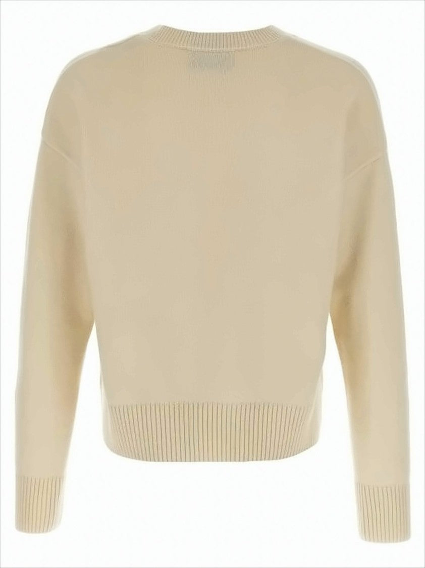 Ami Paris Cropped V-Neck Sweater With Ribbed Details