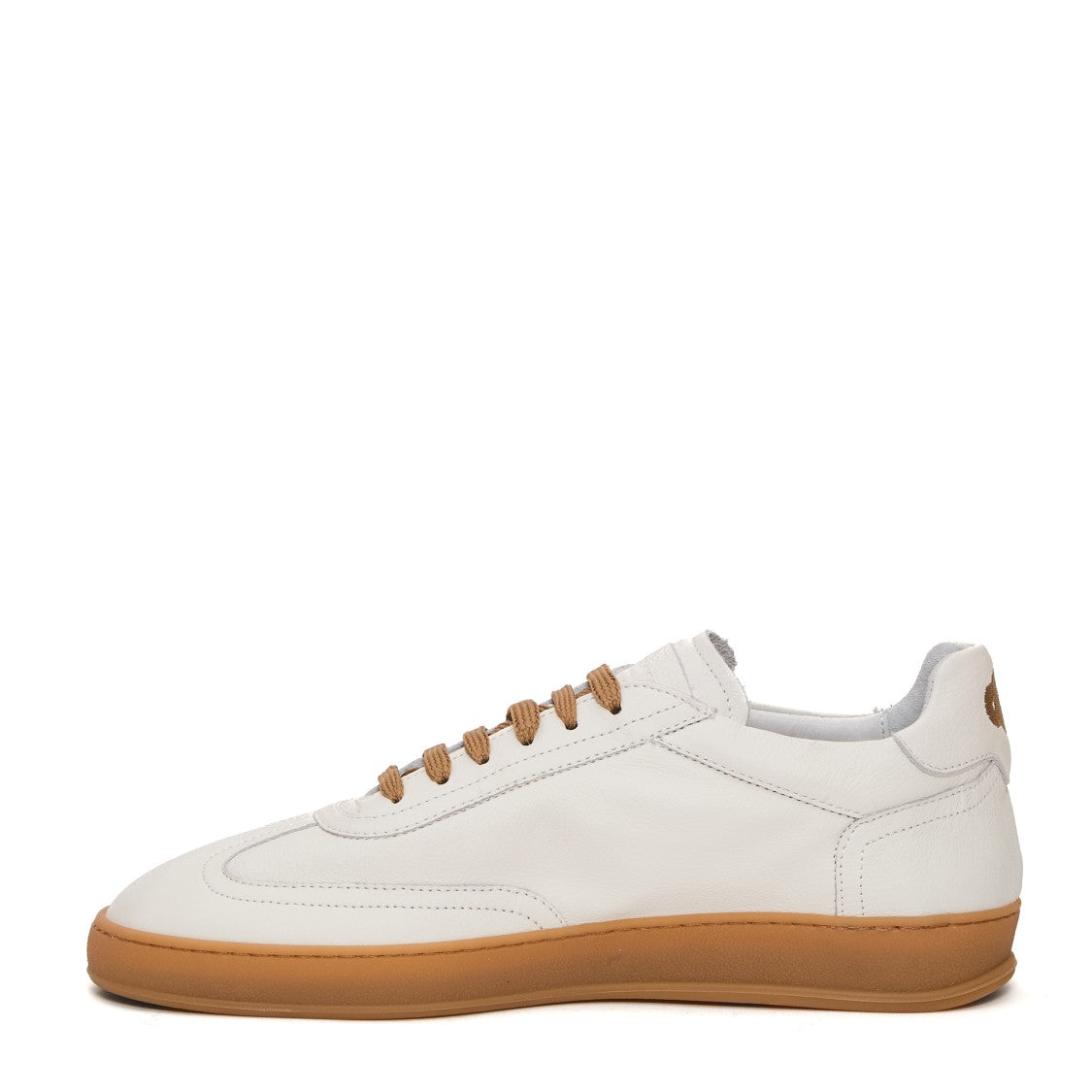 Soldini White Leather Sneakers With Tan Rubber Sole