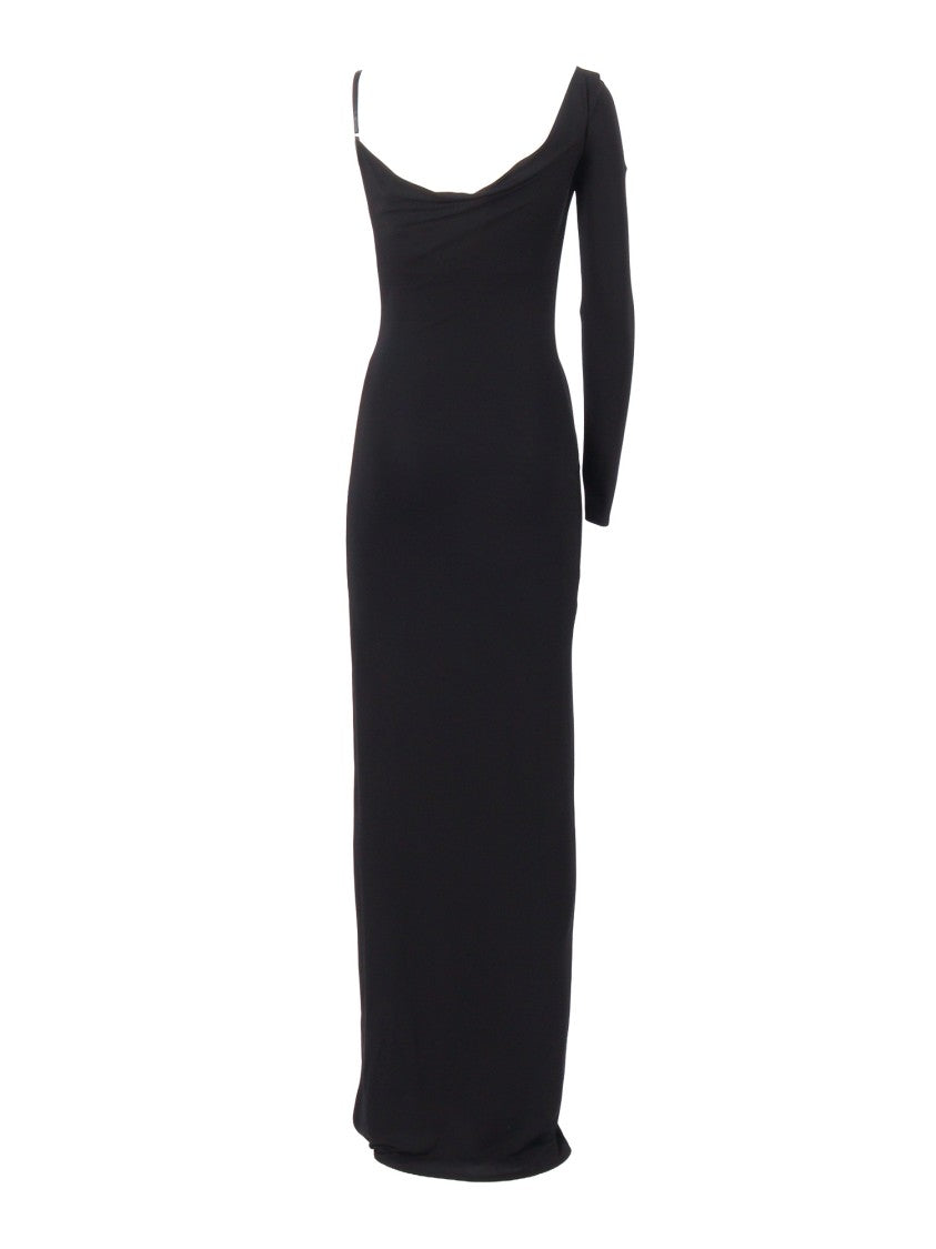 Elisabetta Franchi Black Asymmetrical Gold Maxi Dress