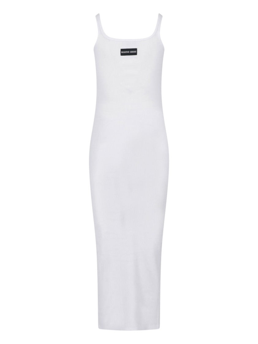 Marine Serre White Ribbed Cotton Midi Logo Dress