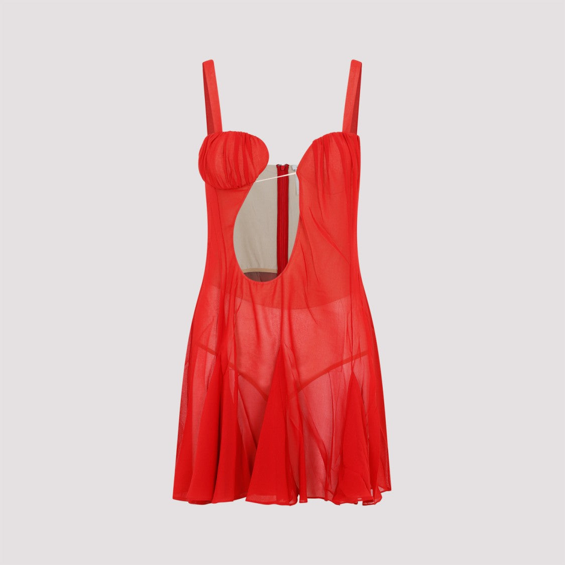 Nensi Dojaka Red Silk Asymmetrical Panel Godet Mini Dress