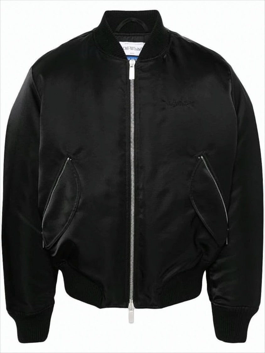 Off-White Minimalist Black Nylon Bomber Jacket With Ribbed Details