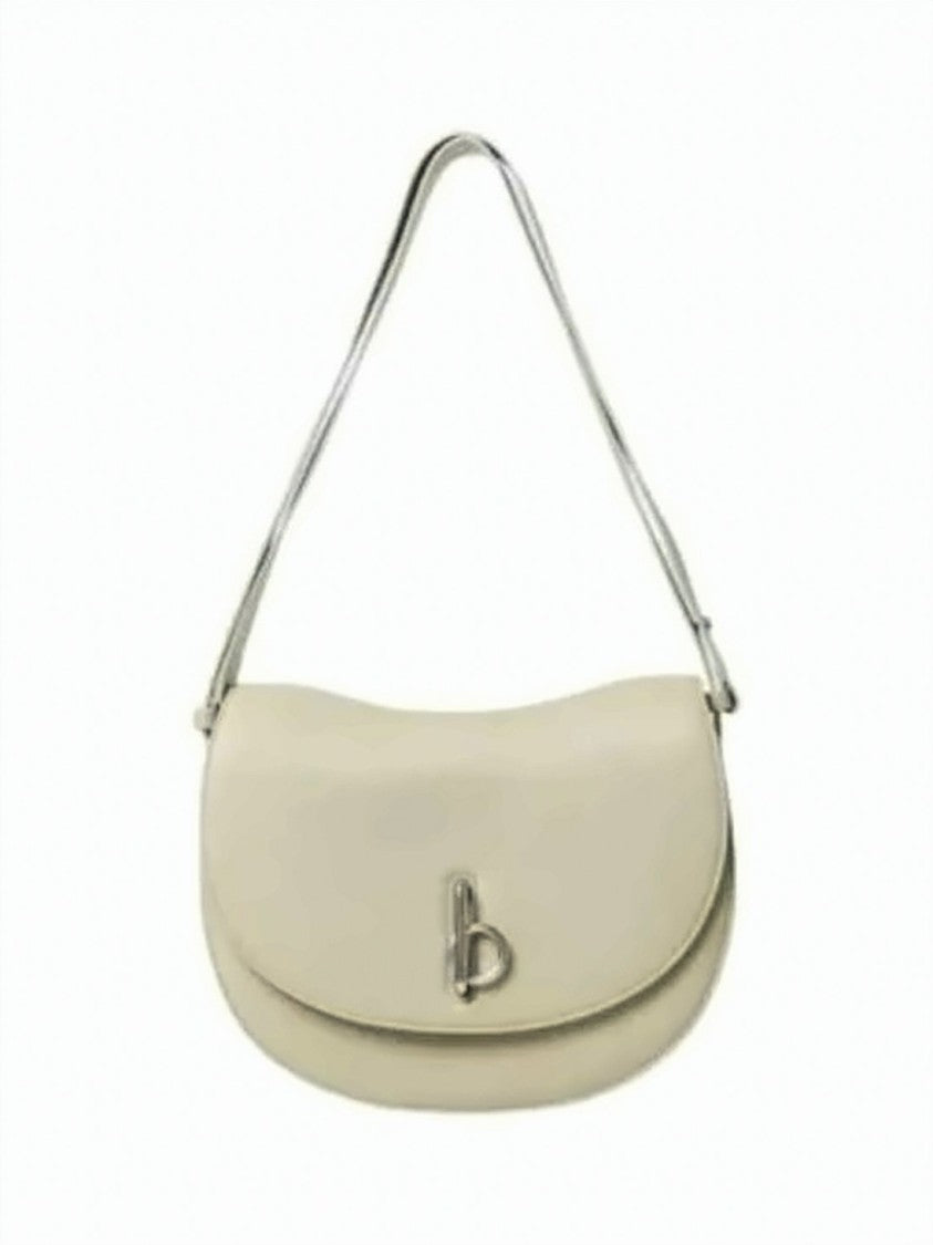 Burberry Curved Calf Leather Shoulder Bag With Logo Accent