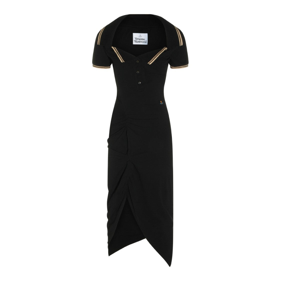 Vivienne Westwood Asymmetric Draped Black Cotton Midi Dress With Contrasting Collar
