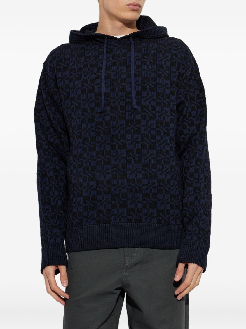 Kenzo Dark Navy/Black Checkered Hooded Geometric Sweater