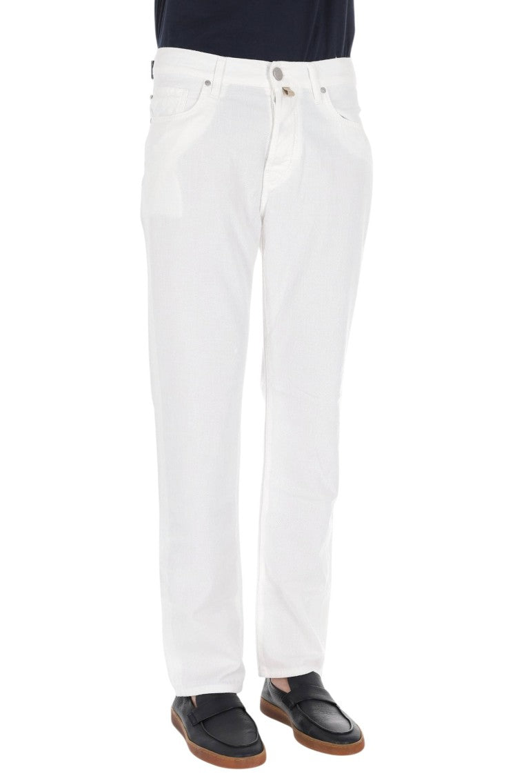 Jacob Cohen Edo Fit White Cotton Diagonal Chinos