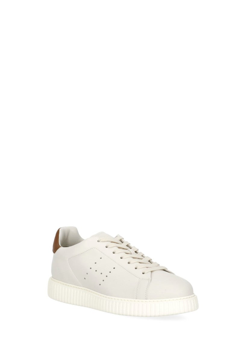 Hogan Ivory Smooth Leather Low-Top Sneakers