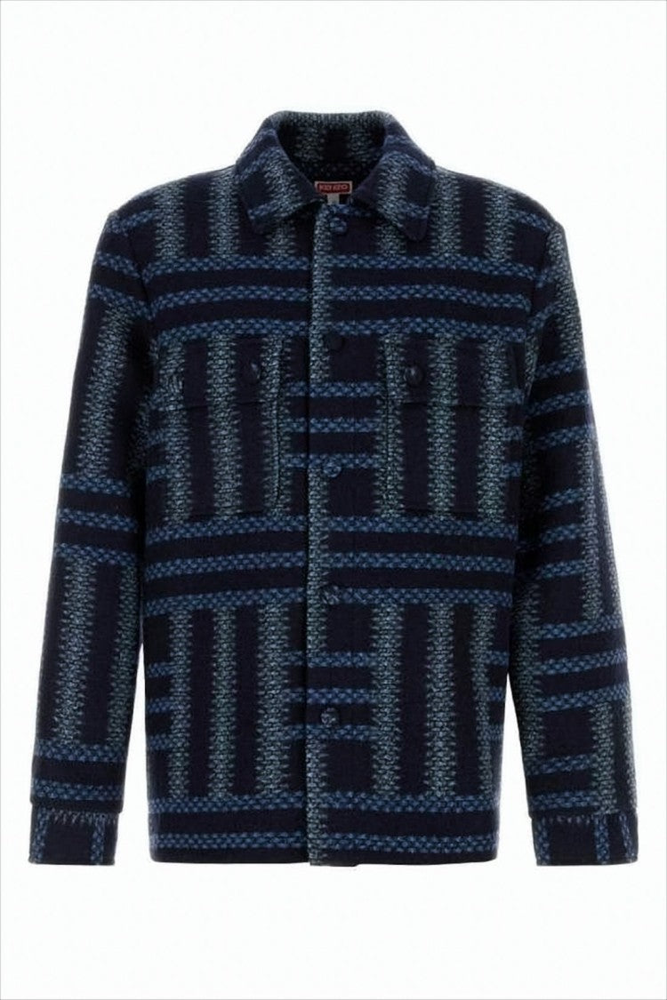 Kenzo Geometric Pattern Wool Jacket With Classic Collar