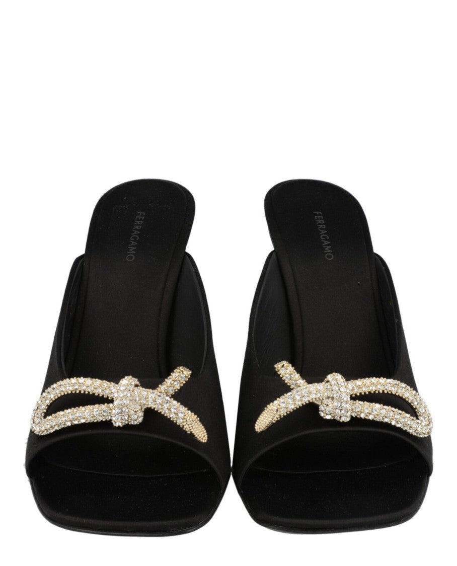 Ferragamo Crystal-Embellished Knot-Detail Mules