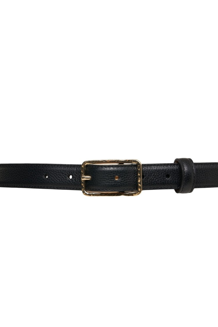 Gavazzeni Slim Leather Belt With Rectangular Gold-Tone Buckle