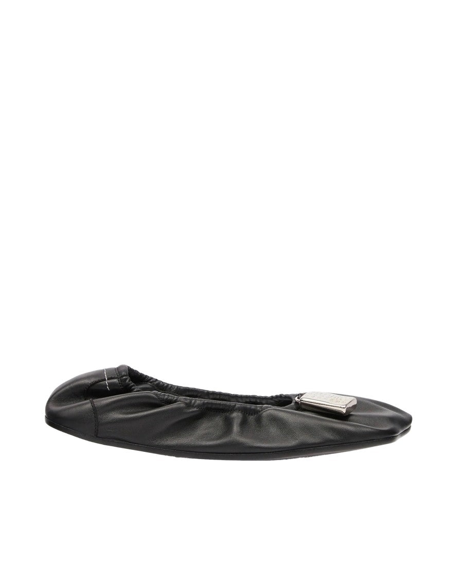 Mm6 By Maison Margiela Soft Leather Ballerina Flats With Gathered Edging